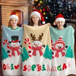 Personalised Cute Sweets Cane Top Hat Snowman Soft Throw Blanket with Coloured Name Winter Home Decor Holiday Christmas Gift for Family Kids