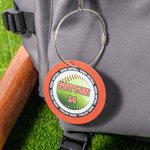 Etiqueta personalizada de aluminio para bolsa con monograma, nombre y número, con diseño de pelota de béisbol, para los amantes del deporte.