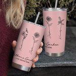 Personalized Nana's Garden 1-15 Birth Flower Bouquet 20oz Tumbler with Lid and Straw Cleaning Brush Birthday Mother's Day Gift for Mom Grandma