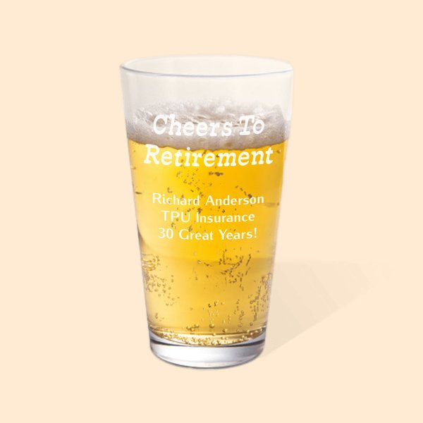 Personalized Cheers To Retirement 16oz Beer Glass with Text Father's Day Birthday Retirement Gift for Father Grandpa