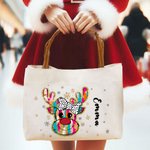 Personalisierte bunte Glitter Dots Bow Rentier Schneeflocke Leder Griff Canvas Tote Bag mit Namen Weihnachten Geburtstag Geschenk für Frauen Mädchen