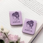 Personalised Bookshelf Girl Character Design Magnetic Bookmark Clip with Name Birthday Gift for Book Lover Bookworm