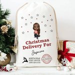 Personalisierte Cartoon-Charakter Weihnachten Lieferung Santa Sack Drawstring behandeln Tasche mit Namen Weihnachten Party Favor Geschenk für Kinder Familie