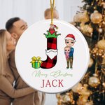 Initiales de Noël personnalisées Personnage de dessin animé Ornements de Noël ronds avec nom et lanière Décoration d'intérieur Cadeau de Noël pour la 