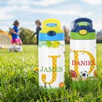 Gepersonaliseerde zeemeermin leeuw sportbal Kids Toddler 12oz geïsoleerde waterfles met initiaal en naam terug naar school verjaardagscadeau voor jong