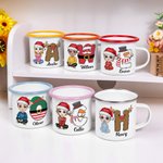 Personalized Santa Elf Reindeer Snowman Initial Cartoon 12oz Coloured Rim Enamel Mug with Name Christmas Festival Gift for Kids Family