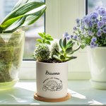 Personalized Inspiring Floral Ceramic Succulent Plant Pot with Name and Bamboo Base Graduation Appreciation Gift for Teacher