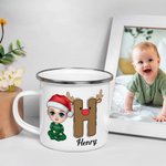 Personalized Santa Elf Reindeer Snowman Initial Cartoon 12oz Coloured Rim Enamel Mug with Name Christmas Festival Gift for Kids Family