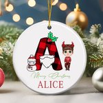 Initiales de Noël personnalisées Personnage de dessin animé Ornements de Noël ronds avec nom et lanière Décoration d'intérieur Cadeau de Noël pour la 