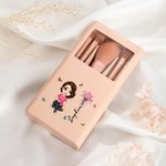 Personalized Birth Flower Bouquet Name Cartoon 5 Pcs Makeup Brush Travel Storage Box Set with Mirror Birthday Bridal Shower Gift for Women Girls