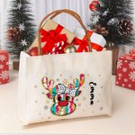 Personalisierte bunte Glitter Dots Bow Rentier Schneeflocke Leder Griff Canvas Tote Bag mit Namen Weihnachten Geburtstag Geschenk für Frauen Mädchen
