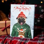 Personligt Roligt juldjur med tomteluva Porträtt Canvas Ramlös målning Semestergåva för hundkattälskare