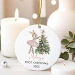 Personalized Pink Ballet Tutu Bunny Christmas Tree Ceramic Ornament with Name and Year Holiday Decor Baby Shower First Christmas Gift for Baby Girls