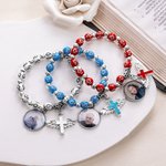 Personalised Cross Elastic Cord Commemorative Bracelet with Photo Religious Christmas Gift for Christian