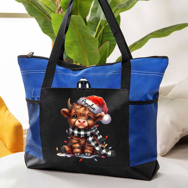 Sac à main à fermeture éclair avec pochette en filet pour Noël Cadeau d'anniversaire pour les amoureux des vaches Highland.