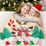 Personalised Cute Sweets Cane Top Hat Snowman Soft Throw Blanket with Coloured Name Winter Home Decor Holiday Christmas Gift for Family Kids