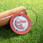 Etiqueta personalizada de aluminio para bolsa con monograma, nombre y número, con diseño de pelota de béisbol, para los amantes del deporte.