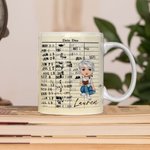 Personalized Retro Library Date Due Card Cartoon Girl Ceramic Mug and Coaster Set with Name Birthday Reading Club Gift for Book Lovers Women