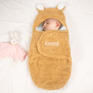 Personalised Bunny Baby Swaddle Infant Sleeping Bag Blanket with Embroidery Name Holiday Costume Baby Shower Gift for Newborn