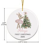 Personalized Pink Ballet Tutu Bunny Christmas Tree Ceramic Ornament with Name and Year Holiday Decor Baby Shower First Christmas Gift for Baby Girls