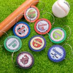 Etiqueta personalizada de aluminio para bolsa con monograma, nombre y número, con diseño de pelota de béisbol, para los amantes del deporte.