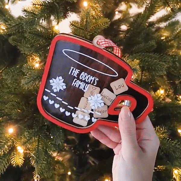 Personlig trä röd nordisk kaffemugg Marshmallows 3D Shaker-prydnad julgransdekoration julklapp till familjen