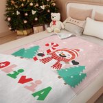 Personalised Cute Sweets Cane Top Hat Snowman Soft Throw Blanket with Coloured Name Winter Home Decor Holiday Christmas Gift for Family Kids