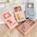 Personalisierte atercolor Geburt Blume Name 5 Pcs Make-up Pinsel Set mit Travel Storage Box und Spiegel Geburtstag Jahrestag Geschenk für Frauen Mädch