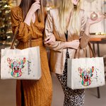 Personalisierte bunte Glitter Dots Bow Rentier Schneeflocke Leder Griff Canvas Tote Bag mit Namen Weihnachten Geburtstag Geschenk für Frauen Mädchen