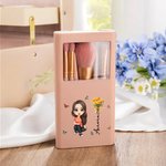 Personalized Birth Flower Bouquet Name Cartoon 5 Pcs Makeup Brush Travel Storage Box Set with Mirror Birthday Bridal Shower Gift for Women Girls