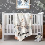Couverture Polaire Sherpa Personnalisée avec Nom et Personnage d'Astronaute Cadeau d'Anniversaire pour Enfants Passionnés d'Espace