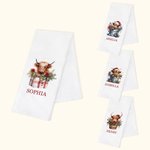 Henkilökohtainen Floral Santa Hat Highland Cow Super imukykyinen mikrokuituvahvisteinen vohveliteepyyhe nimellä Kitchen Decor joululahja perheelle yst