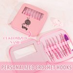Personalised Pink Yarn Ball Pattern Hooks 8 Pcs Set with Storage Case with Name Birthday Mother's Day Gift for Sewing Crocheting Lovers