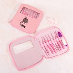 Personalised Pink Yarn Ball Pattern Hooks 8 Pcs Set with Storage Case with Name Birthday Mother's Day Gift for Sewing Crocheting Lovers