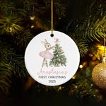 Personalized Pink Ballet Tutu Bunny Christmas Tree Ceramic Ornament with Name and Year Holiday Decor Baby Shower First Christmas Gift for Baby Girls