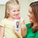 Botella de agua multicolor personalizada con nombre y asa para niños de 14 oz de dibujos animados Regalo de cumpleaños de vuelta al cole para niñas