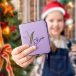 Personalised Birth Flower Leather Compact Bifold Pocket Wallet with Name Birthday Anniversary Gift for Women