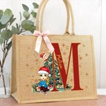 Albero di Natale personalizzato Piccolo elfo personaggio dei cartoni animati Borsa in iuta con iniziali e nome Regalo di Natale per la famiglia e i bambini