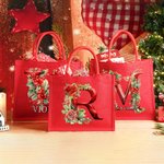 Henkilökohtainen 3D Floral Initial Red Suuri Juutti Kangaskassi nimi ja kahva Syntymäpäivä Joulujuhla suosikki lahja lapsille aikuisille