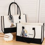 Gepersonaliseerde Leuke Cartoon Breiende Karakter Canvas Draagtas met Naam en Lint Kerstverjaardagscadeau voor Mam Oma Breiliefhebbers