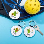 Personalized Leather Cartoon Pickled Cucumber Pickleball Name Keychain Birthday Funny Gift for Pickleball Lovers