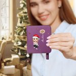 Personalizzato personaggio dei cartoni animati nascita fiore in pelle compatto portafoglio bifold tasca con nome e funzione RIFD Compleanno regalo di 
