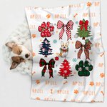 Personalized Coquette Bow Hand-drawn 1-3 Dogs Christmas Tree Pattern Blanket Christmas Home Decor Gift for Dog Pet Lover