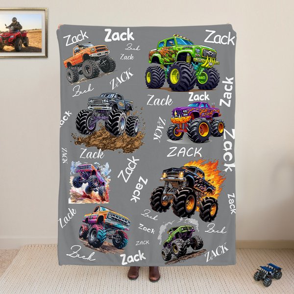 Personalisierte Monstertruck Geländewagen Weiche Decke mit Namen Haus Deko Geburtstag Geschenk für Jungen Herren