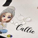 Gepersonaliseerde Leuke Cartoon Breiende Karakter Canvas Draagtas met Naam en Lint Kerstverjaardagscadeau voor Mam Oma Breiliefhebbers