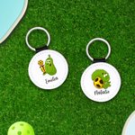 Personalized Leather Cartoon Pickled Cucumber Pickleball Name Keychain Birthday Funny Gift for Pickleball Lovers