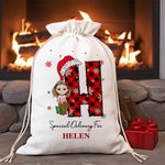 Gepersonaliseerde Kerst Cartoon Karakter Kerstmuts initiële Drawstring Bag Kerstfeest cadeau voor familie Jongens Meisjes