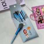 Personalised Y2K Birth Flower Cartoon Girl Portable Leather Makeup Brush Bag with 8 Pcs Brushes Birthday Gift for Women