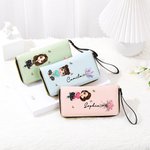 Personalized Birth Flower Cartoon Vegan Leather Wristlet Wallet with Multiple Compartments Mother's Day Wedding Bridesmaid Gift for Women Girls