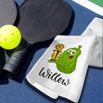 Personlig tecknad inlagd gurka Pickleball Absorbera svett Våffelhandduk med namn Present till Pickleball-älskare